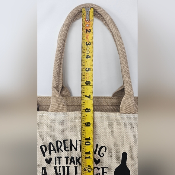 Parenting It Takes A Village And A Vineyard Jute Burlap Tote Bag Wine Holder - Picture 11 of 12